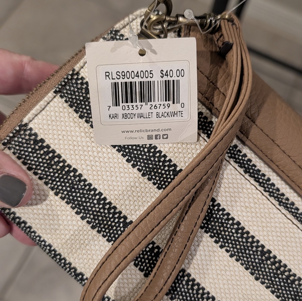 Women’s Tan, Navy and Cream White Striped Bag. New With Tags
